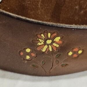 Vintage Leather Tool Dye Flower Brown Belt.32" Retro Hippy/Boho